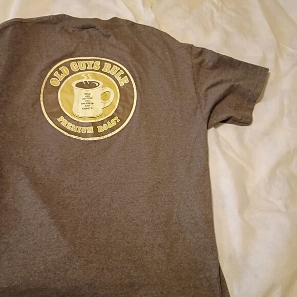 Old Guys Rule Premium Roast Coffee Graphic T-Shirt Brown Short Sleeve Cotton Ble - Picture 2 of 7